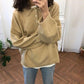 Pofulove Autumn Winter Mid-length Sweater Loose Solid Color POLO Collar Sweater Jacket Female