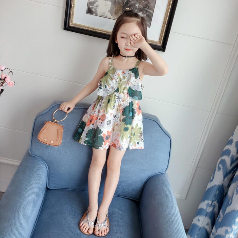 Children's Dress Korean Summer Girl's Lovely Dress Baby Flower National Style Suspender A-line Skirt