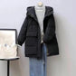 Women's Solid Color Mid-length Down Jacket Winter Korean Style Loose Plus Size Cotton Clothes Casual Hooded Padded Jacket Quilted Jacket