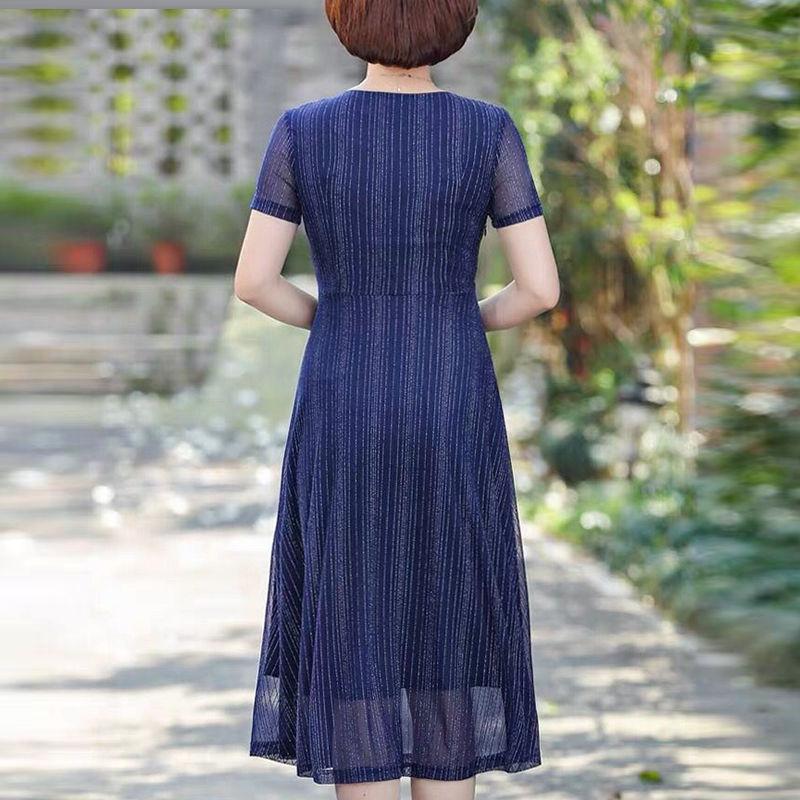 Women's Casual Print Color Three Quarter Sleeve O-Neck Long Unregular Silk Dress