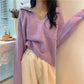 Autumn and Winter Students Lazy Wind V-neck Long-sleeved Sweater Loose Outer Wear Pullover Sweater Women