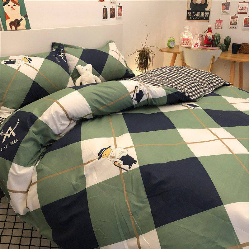 Nordic Feng Shui Washed Cotton Four-piece Bedding Sheet Simple Trendy Household Bedding