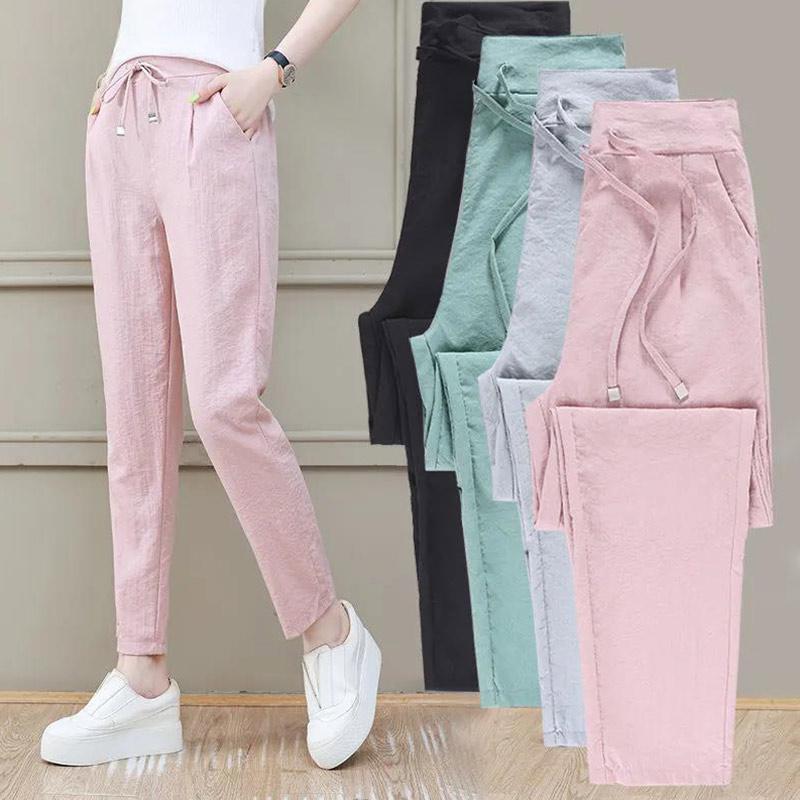Ice Silk Imitation Cotton and Linen Pants Women's Summer Thin Section Loose and Thin Nine-point Western-style Harem Casual Pants