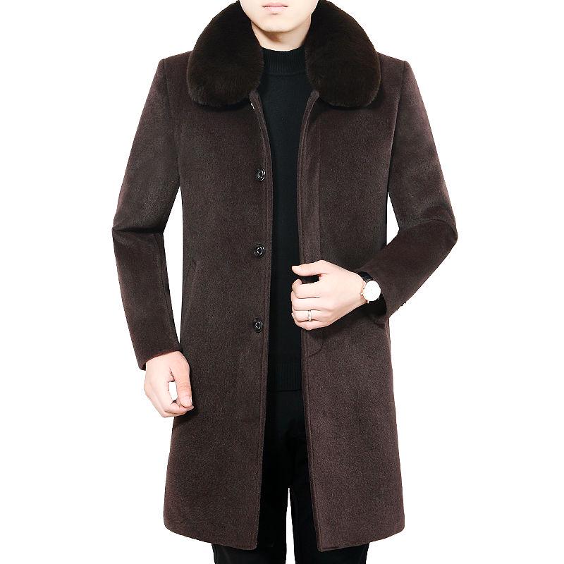 Winter Trench Coat for Men Fashion Mens Jackets Woolen Men's Jacket Fur Collar Warm Woolen Coat