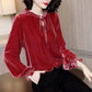 Long Sleeve Velvet Shirt Women's Spring and Autumn Loose Solid Color Bottoming Shirt Top