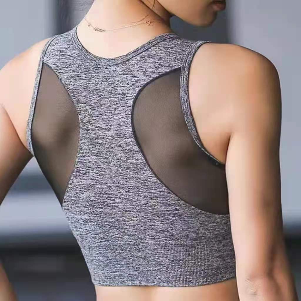 Sports Underwear Female Students Without Steel Ring Gathered Mesh Stitching Beauty Back Fitness Bra Shockproof Yoga Vest Gym Running Suspenders