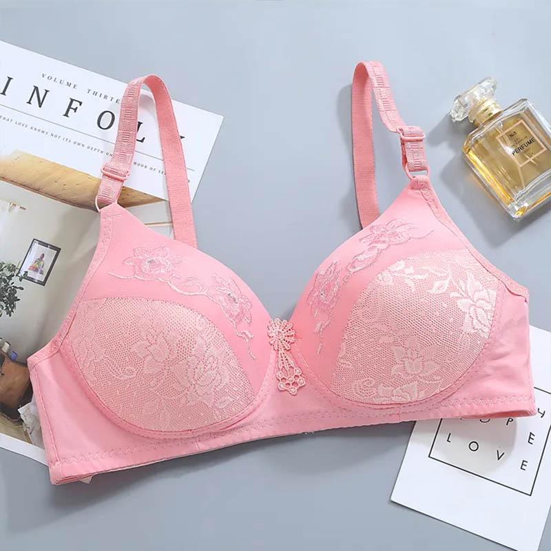 Thin Underwear Without Steel Ring Stitching Cup Surface Large Size Large Cup Bra Comfortable Gathering Sexy Breathable Adjustable Embroidered Bra