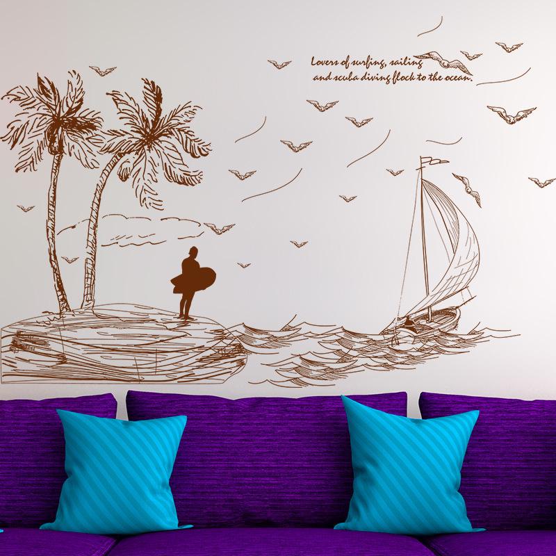 Island Style Hand Painted Self Adhesive Wall Sticker Removable Sticker PVC