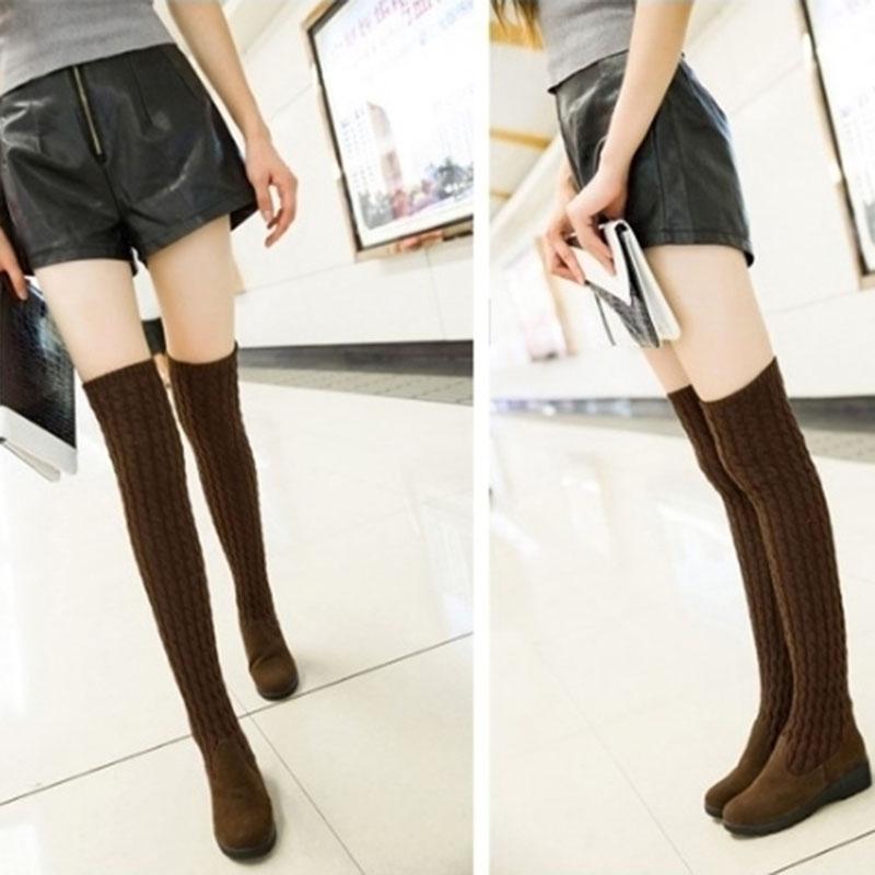 Woman Thigh High Boots  Knitting Bootleg Over Knee Boot  Ladies Winter Wedges Boots