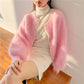 Women's Coat Cardigan Jacket Spring and Autumn Pearl Knitted Sweet Super Fairy Lantern Sleeve Imitation Mink Fleece Sweater