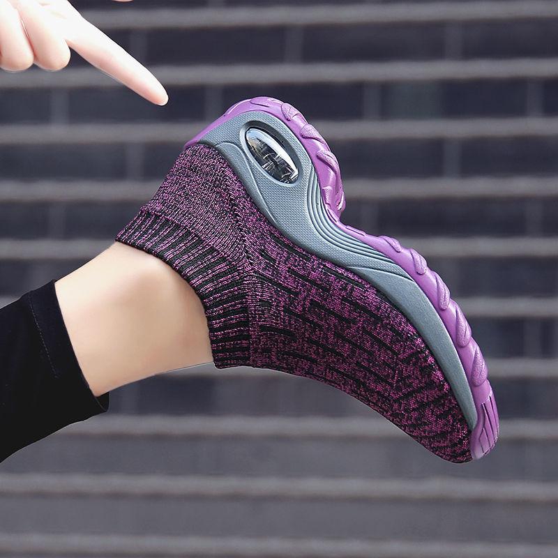 Women's Mid High-heeled Sneakers Casual Breathable Mesh Sports Shoes Running Flat Shoes Slip on Thick-soled Dance Shoes