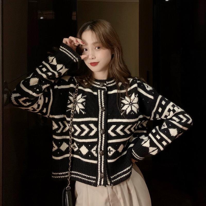 Sweater Cardigan Korean Version Loose Wild Hong Kong Style Retro Thin Spring  Autumn Short Coat