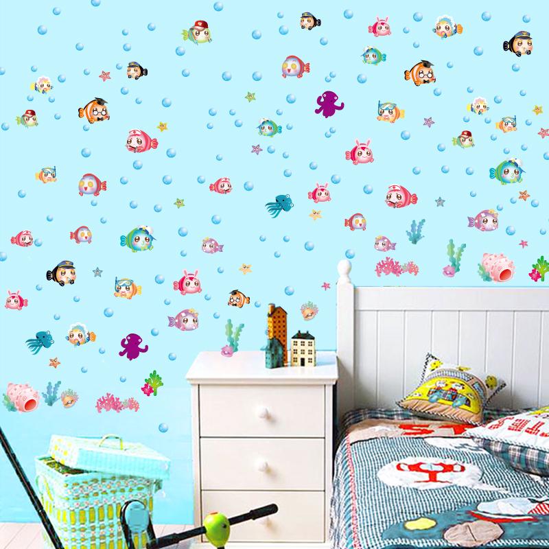 [Wall sticker ]2 Style Cartoon Bubble Fish Wall Stickers For Kids Rooms Baby Bathroom Home Decoratio
