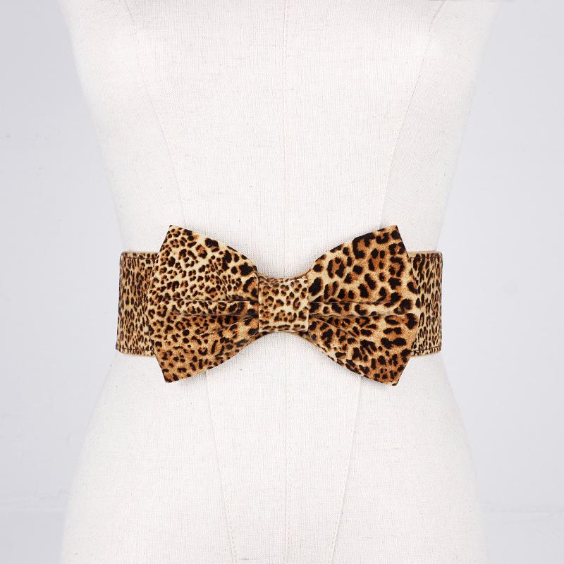 Dress with Big Bow Waist Elastic Elastic Wide Waist Girdle Female Leopard Girdle
