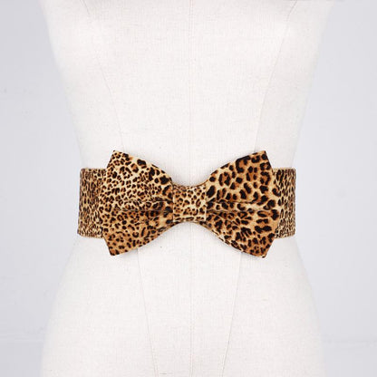 Dress with Big Bow Waist Elastic Elastic Wide Waist Girdle Female Leopard Girdle