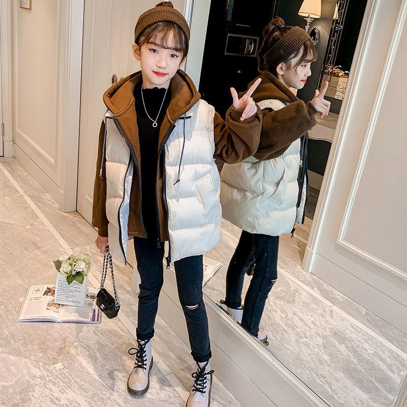 Girls' Warm Cotton Coat Thick Stitching Winter Padded Jacket Windproof Hooded Cotton Jacket