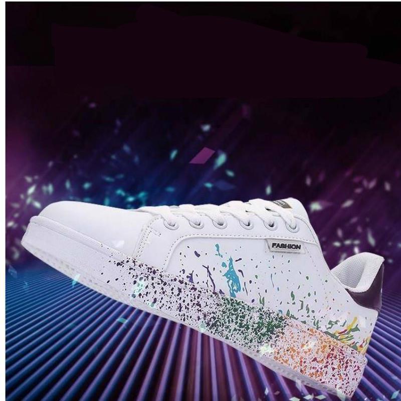Men's Splash Ink Casual White Shoes School Student Sports Shoes Couple Men's and Women's Shoes