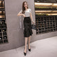 Irregular Hem Fishtail Skirt Women's Spring Summer High Waist Thin Elastic Ruffles Edge Mid-length Hip Skirt