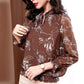 Women's Spring and Autumn Chiffon Long Sleeve Top Tie Bow Print Shirt
