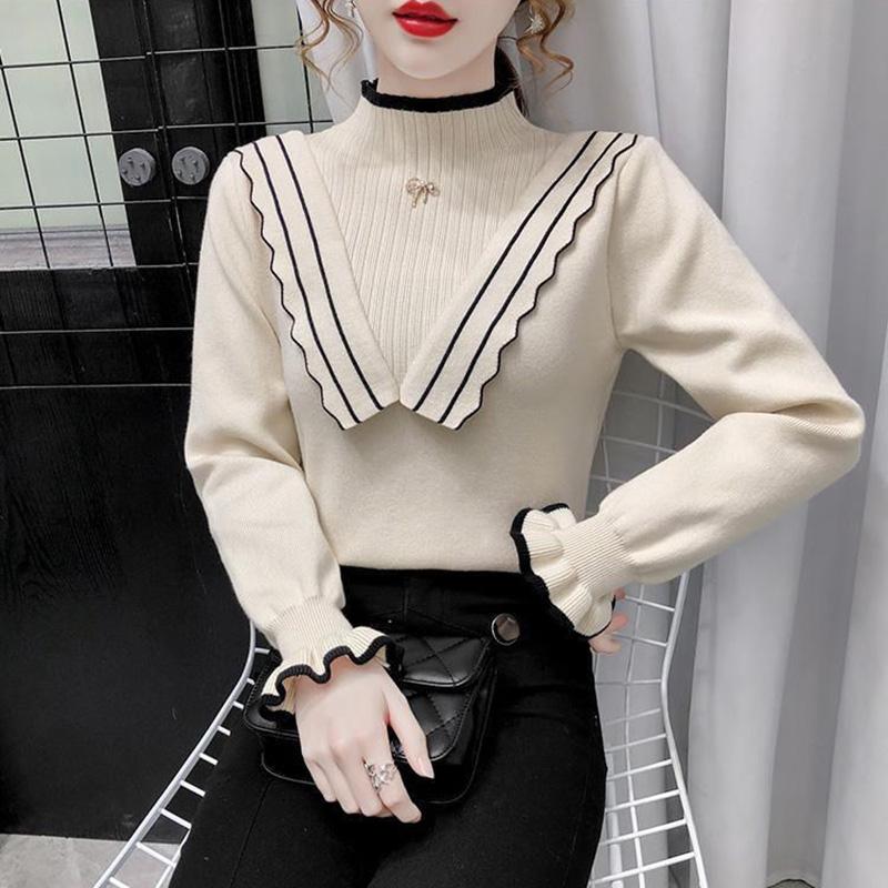 Half-high Neck Sweater Women's Autumn and Winter New Slim Stretch Sweater Long-sleeved Bottoming Outer Jacket Warm Sweater