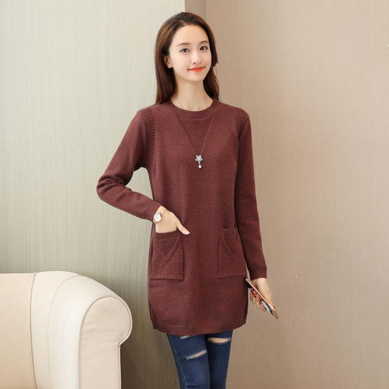 Autumn and Winter Thicker Loose Dress Mid-length Knitted Casual Bottoming Skirt Pure Color Simple Female Sweater Dress