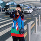 Loose Sleeveless Splicing Color Sweater Spring and Autumn Slim Pullover Vest Red V-neck Fashion Bottoming Shirt