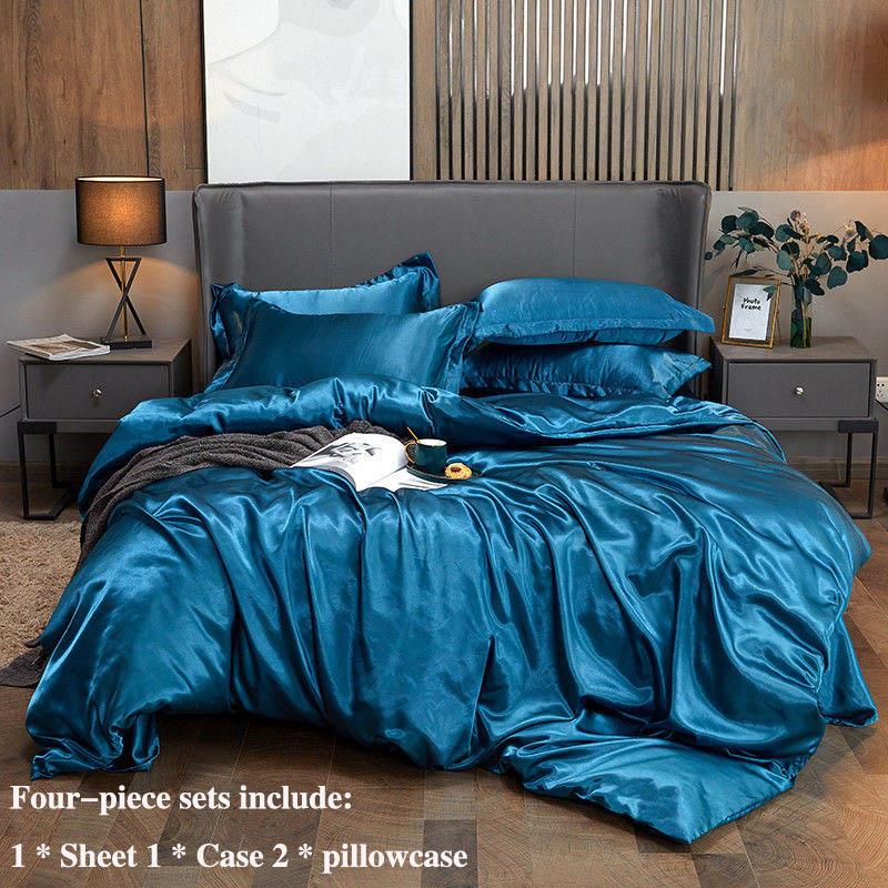 Summer Ice Silk Four-piece Bed Supplies Simple Silkwool INS Wind Is Sleeve Bed Single Pillow Set Home Bedding