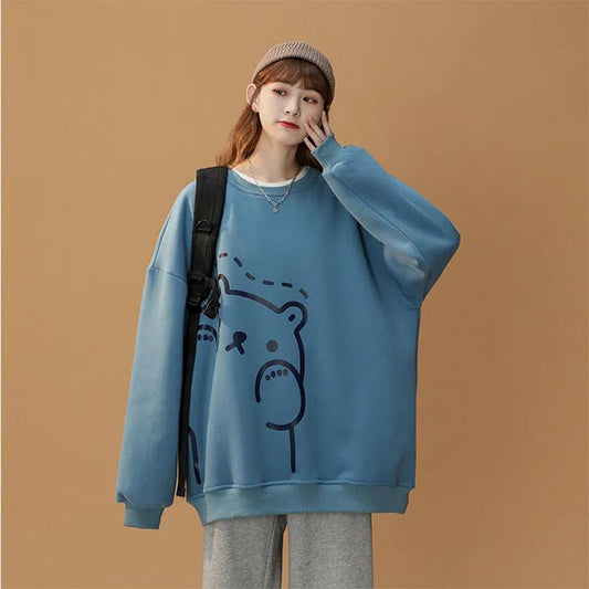 Spring and Autumn Women's Korean Style Loose Versatile Long Sleeve Loose Casual Printed Pullover Top