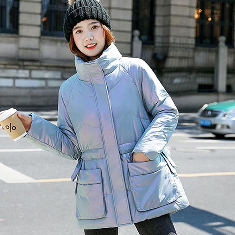 Women's Bright Print Short Down Jacket Winter Korean Loose Quilted Jacket Casual Stand-up Collar Hooded Down Jacket Quilted Jacket