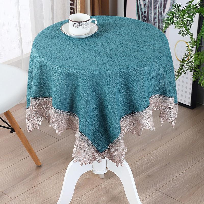 Family Dining Table Fabric Light Luxury Regular Rectangle Round Table Blue Round Table Cloth Chinese Tea Table Cover Cloth Towel