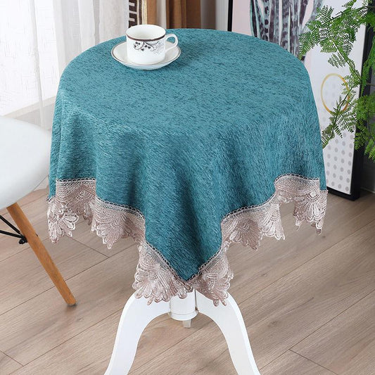 Family Dining Table Fabric Light Luxury Regular Rectangle Round Table Blue Round Table Cloth Chinese Tea Table Cover Cloth Towel