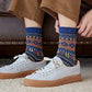 5 Pairs Retro Flower Socks Autumn Winter Ethnic Style Cotton Stockings Thick Thermal Line Diamond Knitted Warm Warm Socks Mid Tube Socks