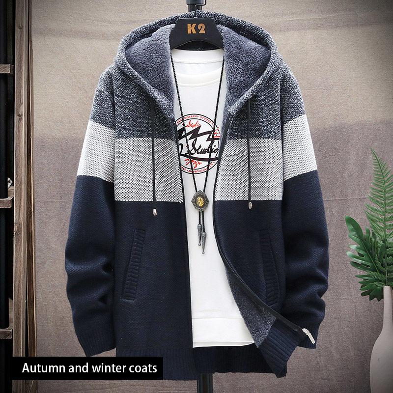 Autumn and Winter Men's Plus Velvet Thick Sweater Coat Jacket Knitting Middle-aged and Young Men's Clothing
