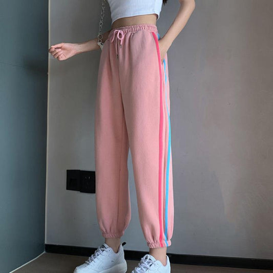 Pink Sweatpants Women Loose and Thin Waist Pants Spring and Summer New High-waist All-match Casual Pants