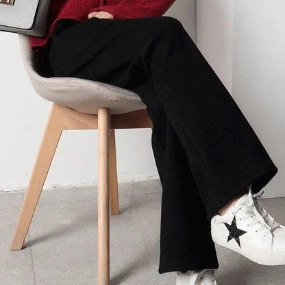 Pants Female Winter Plus Velvet Thickening Loose Slim Harsh Trousers Female Students High Waist Wild Seating Casual Straight Long Pants
