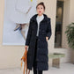 Winter Detachable Hat Fashion Leisure Long Knee Down Cotton Jacket Women's Belt Slim Thickened Cotton Jacket