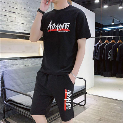 Two-piece Men's Casual Sports Suit Summer Thin Section Large Size Short-sleeved Shorts Plus Fertilizer To Increase Youth Middle-aged Clothing