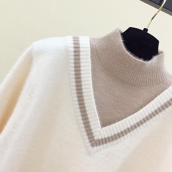 Women's Autumn and Winter Sweater Large Size Pullover Preppy Style Loose Half-high Collar Bottomed Sweater