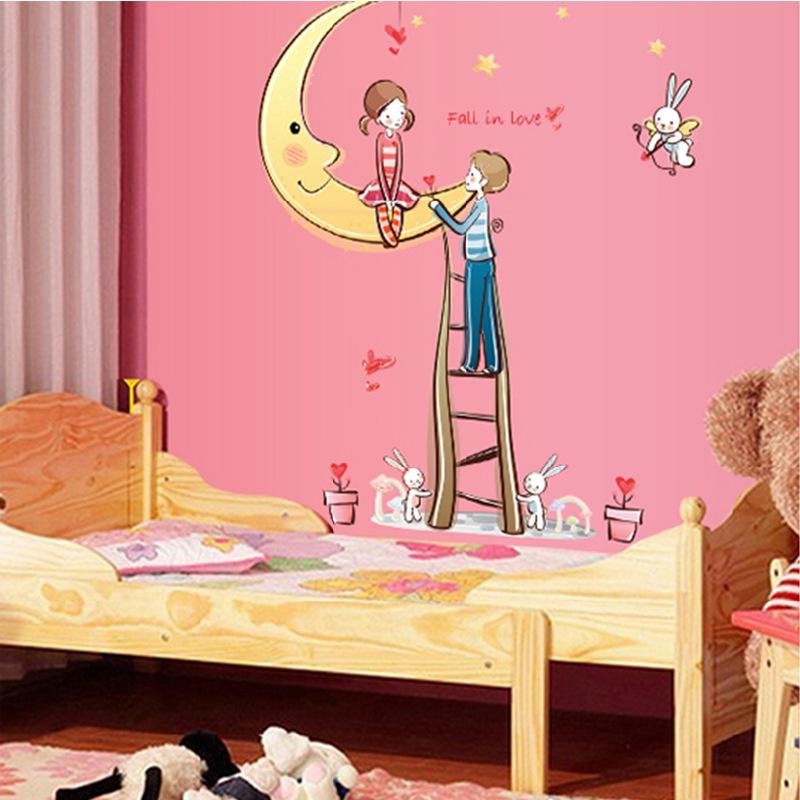 Moon couple fifth generation removable wall stickers PVC fell in love romantic wallpaper