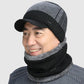 Men's Wool Hat and Bib Set Winter Ear Protection Thickened Plus Fleece Knitted Hat with Eaves Warm Hat for Middle-aged and Elderly Men