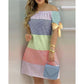 European and American Dress Women's Casual Fashion Home Gradient Color Straight Shoulder Dress