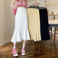 Ruffled Skirt Women's Summer High Waist Slim Mid-length A-line Skirt Solid Color Irregular Edge Fishtail Skirt