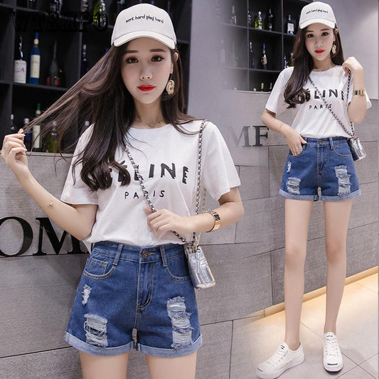 Casual Jeans Shorts Girls Fashion Hole Straight Denim Shorts for Women