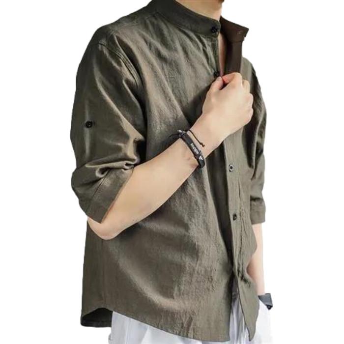 Linen Shirt Men's Summer Short-sleeved White Shirt Loose Cotton and Linen Half-sleeved Shirt for Men