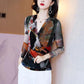 Women Spring Autumn Style silk imitation Blouses TShirts Lady Casual Long Sleeve V-Neck Printed Tops Pullover