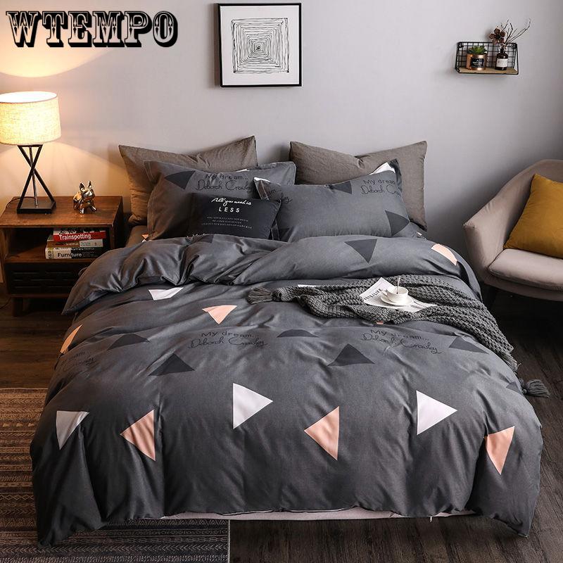 Cotton Grey Bedding Sets with Duvet Cover Bed Sheet Pillowcase Cute Stripe Bed Linen King Queen Twin Size