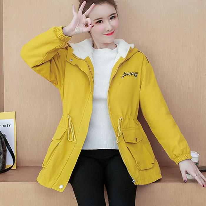 Autumn Winter Women Hooded Parka Jacket Short Thickened  Casual Loose Drawstring Windbreaker Jacket Plus Velvet Parka Coat