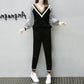 Spring and Autumn Plus Size Women's Clothing Slimming Harem Pants Two-piece Age-reducing Suit Long-sleeved V-neck Shirt + Casual Elastic Trousers