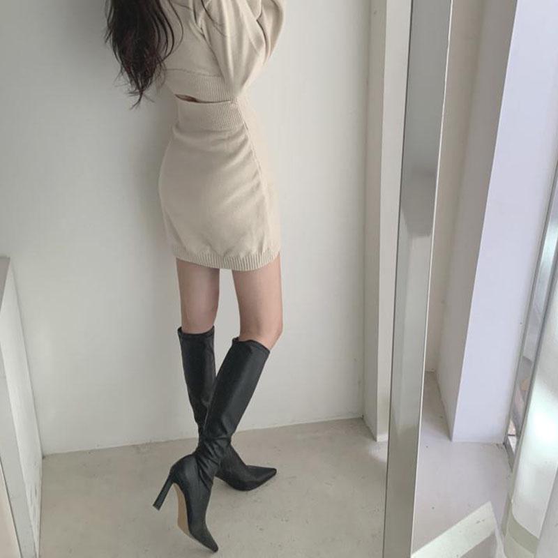 Spring and Autumn Backpack Hip Skirt Slimming Knit Bottoming Shirt Sexy Slim Female Dress