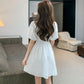 Summer Solid Color Temperament Puff Sleeve Pleated Short Sleeve Design Shirt Dress